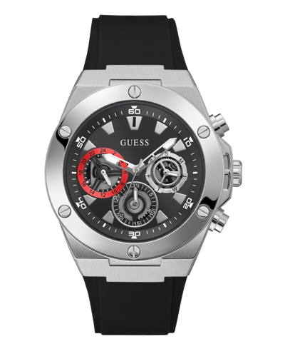 Guess Men's Quartz Black Silicone Strap Multi-function Watch 46mm