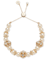 Marchesa Gold-tone Imitation Pearl & Crystal Button Slider Bracelet In Gold