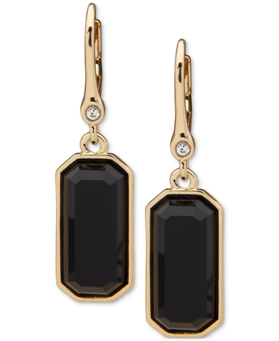 Dkny Gold-tone Pave & Rectangle Stone Drop Earrings