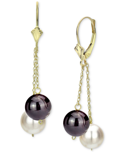 Macy's Garnet & Cultured Freshwater Pearl (8mm) Chain Drop Earrings In 14k Gold (also In Jade, Tiger Eye, L In Black