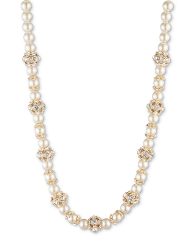 Marchesa Gold-tone Imitation Pearl & Crystal Button Station Necklace, 16" + 3" Extender