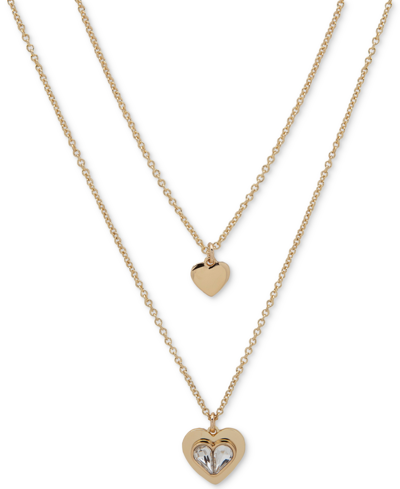Dkny Gold-tone Crystal Heart Layered Pendant Necklace, 16" + 3" Extender