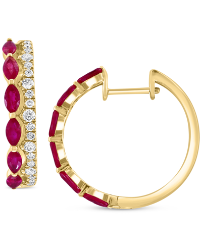Effy Collection Effy Ruby (1-1/5 Ct. T.w.) & Diamond (3/8 Ct. T.w.) Double Row Small Hoop Earrings In 14k Gold, 0.8"