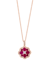 Effy Collection Effy Ruby (2-3/4 Ct. T.w.) & Diamond (3/8 Ct. T.w.) Flower Cluster 18" Pendant Necklace In 14k Rose In Ruby