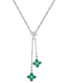 Macy's Sapphire (3/4 Ct. T.w.) & Diamond (1/8 Ct. T.w.) Double Flower 18" Lariat Necklace In Sterling Silve In Emerald