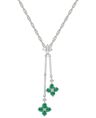 Macy's Sapphire (3/4 Ct. T.w.) & Diamond (1/8 Ct. T.w.) Double Flower 18" Lariat Necklace In Sterling Silve In Emerald