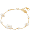 KATE SPADE GOLD-TONE CUBIC ZIRCONIA, IMITATION PEARL & MOTHER-OF-PEARL FLOWER SCATTER BRACELET