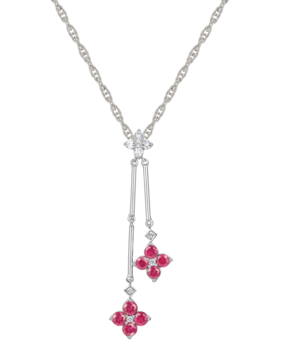 Macy's Sapphire (3/4 Ct. T.w.) & Diamond (1/8 Ct. T.w.) Double Flower 18" Lariat Necklace In Sterling Silve In Ruby