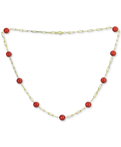 Macy's Green Jade Bead Paperclip Link Collar Necklace In Gold-plated Sterling Silver, 18" + 2" Extender, (a In Red