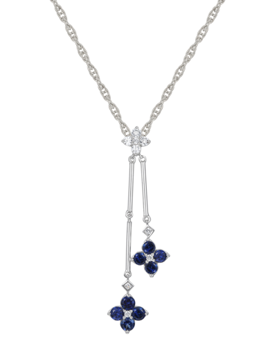 Macy's Sapphire (3/4 Ct. T.w.) & Diamond (1/8 Ct. T.w.) Double Flower 18" Lariat Necklace In Sterling Silve