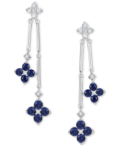 Macy's Sapphire (1-1/10 Ct. T.w.) & Diamond (1/5 Ct. T.w.) Flower Drop Earrings In Sterling Silver (also In