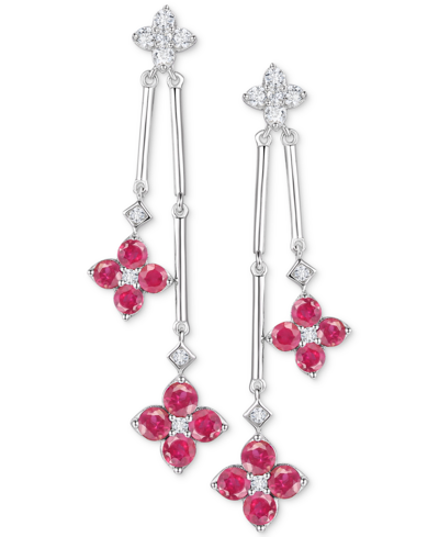 Macy's Sapphire (1-1/10 Ct. T.w.) & Diamond (1/5 Ct. T.w.) Flower Drop Earrings In Sterling Silver (also In In Ruby