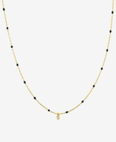 Macy's Diamond Accent Bezel Dangle Enamel Bead 18" Pendant Necklace In Sterling Silver Or 14k Gold-plated S In Gold-plated Sterling Silver