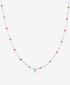 Macy's Diamond Accent Bezel Dangle Enamel Bead 18" Pendant Necklace In Sterling Silver Or 14k Gold-plated S In Sterling Silver
