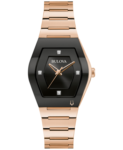 BULOVA WOMEN'S MODERN GEMINI DIAMOND ACCENT ROSE GOLD-TONE STAINLESS STEEL BRACELET WATCH 30MM