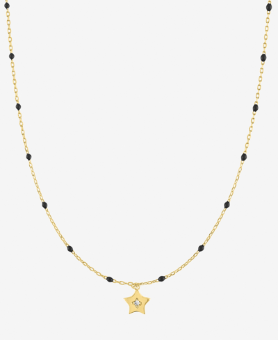 Macy's Diamond Accent Star Enamel Bead 18" Pendant Necklace In Sterling Silver Or 14k Gold-plated Sterling In Gold-plated Sterling Silver