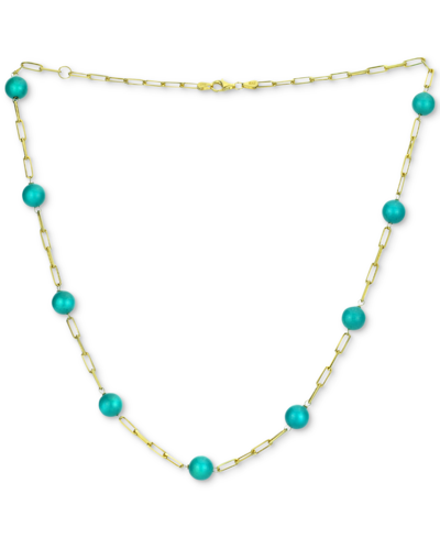 Macy's Green Jade Bead Paperclip Link Collar Necklace In Gold-plated Sterling Silver, 18" + 2" Extender, (a In Turquoise