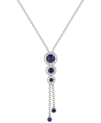 Macy's Sapphire (3/4 Ct. T.w.) & Diamond (1/6 Ct. T.w.) Triple Halo Lariat Necklace In Gold-plated Silver,