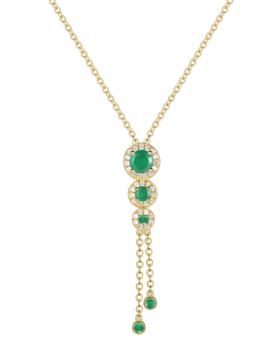 Macy's Sapphire (3/4 Ct. T.w.) & Diamond (1/6 Ct. T.w.) Triple Halo Lariat Necklace In Gold-plated Silver, In Emerald