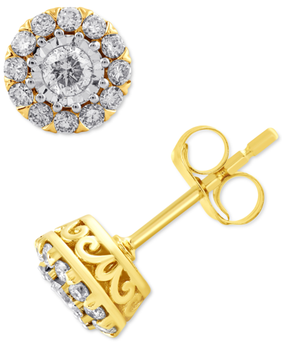 Macy's Diamond Halo Stud Earrings (1/2 Ct. T.w.) In 10k Gold In Yellow Gold