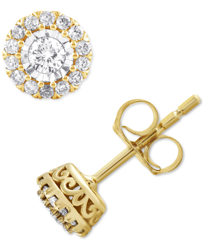 Macy's Diamond Halo Stud Earrings (1/4 Ct. T.w.) In 10k Gold In Yellow Gold