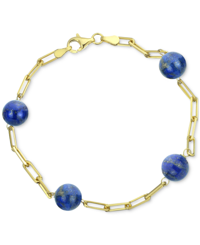 Macy's Onyx Bead Paperclip Link Bracelet In 18k Gold-plated Sterling Silver (also In Turquoise, Lapis Lazul In Lapis Lazuli