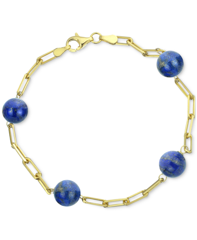 Macy's Onyx Bead Paperclip Link Bracelet In 18k Gold-plated Sterling Silver (also In Turquoise, Lapis Lazul In Blue
