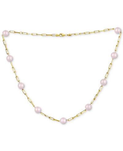 Macy's Green Jade Bead Paperclip Link Collar Necklace In Gold-plated Sterling Silver, 18" + 2" Extender, (a In Rose Quartz