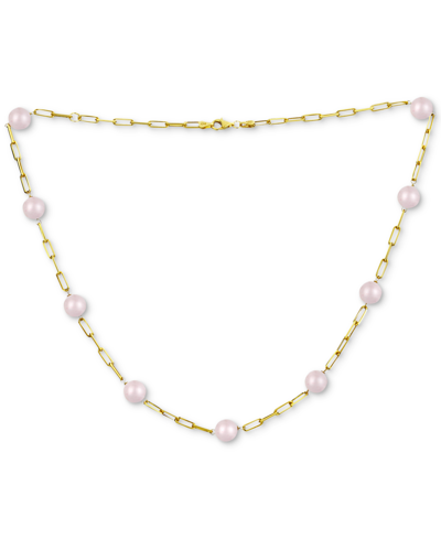 Macy's Green Jade Bead Paperclip Link Collar Necklace In Gold-plated Sterling Silver, 18" + 2" Extender, (a In Pink