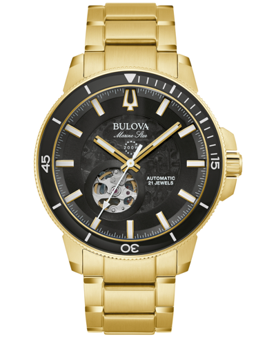 Bulova Men's Automatic Marine Star Series C Gold-tone Stainless Steel Bracelet Watch 45mm In Black/gold