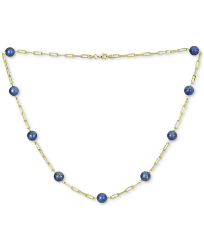 Macy's Green Jade Bead Paperclip Link Collar Necklace In Gold-plated Sterling Silver, 18" + 2" Extender, (a In Blue