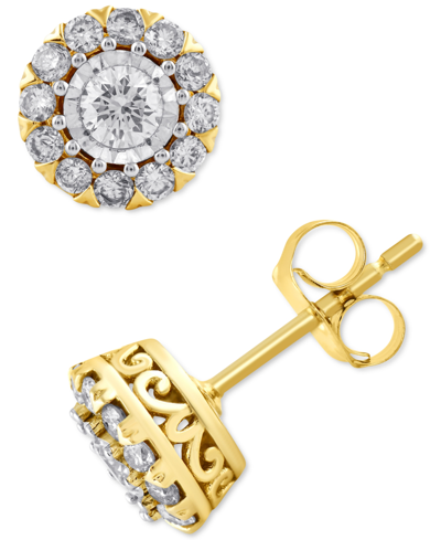 Macy's Diamond Halo Stud Earrings (3/4 Ct. T.w.) In 10k Gold In Yellow Gold