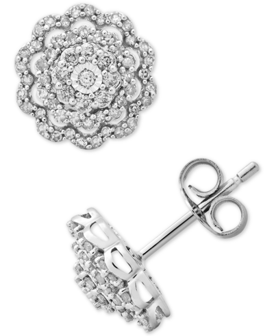 Macy's Diamond Flower Cluster Stud Earrings (1/2 Ct. T.w.) In 10k White Gold