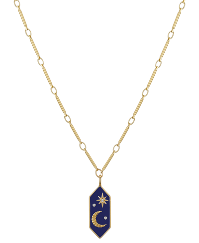 Unwritten Crystal Moon And Star Talisman Link Bar Chain Necklace In Gold-plated