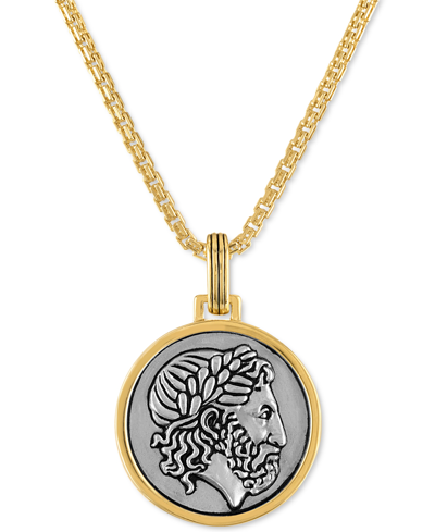 Esquire Men's Jewelry Two-tone Zeus Amulet 24" Pendant Necklace In Sterling Silver & 18k Gold-plated, Created For Macy's In Gold Over Silver