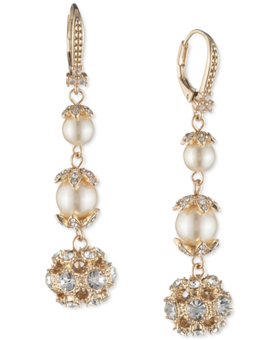 Marchesa Gold-tone Pave Ball & Imitation Pearl Triple Drop Earrings