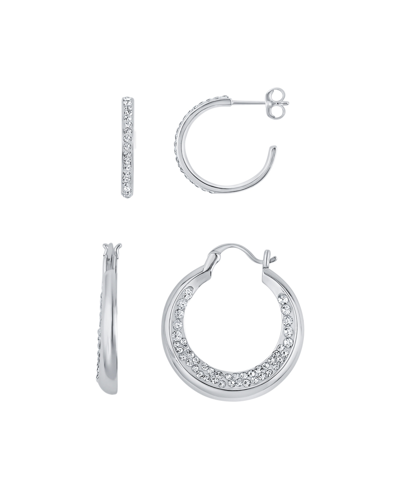 And Now This Duo Crystal Hoop Earrings, Set Of 2 In Silver Plated