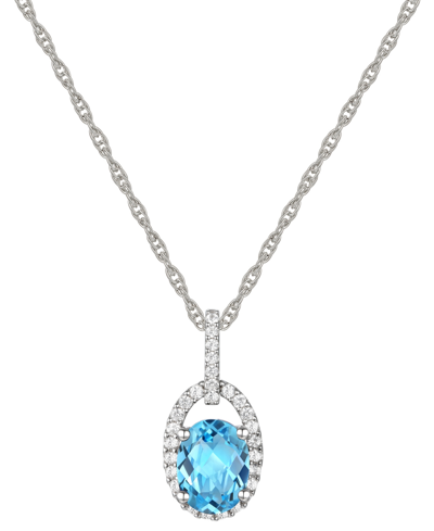 Macy's Blue Topaz (1-3/8 Ct. T.w.) & Diamond (1/8 Ct. T.w.) Halo 18" Pendant Necklace In 14k White Gold