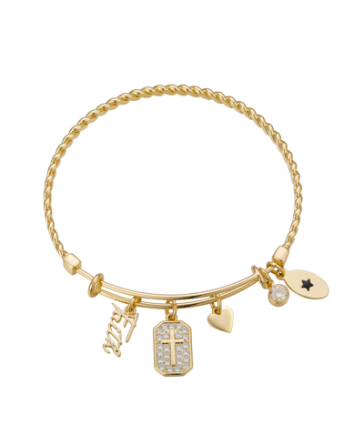 Unwritten Cubic Zirconia Cross "faith" Charm, Rope Bangle In Gold-plated