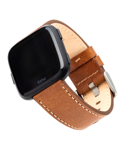 Withit Brown Premium Leather Band With White Stitching Compatible With The Fitbit Versa And Fitbit V