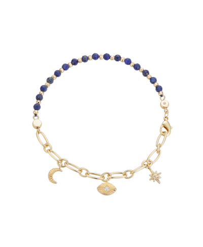 Unwritten Cubic Zirconia Evil Eye, Moon And Star Bead Chain Bracelet In Gold-plated
