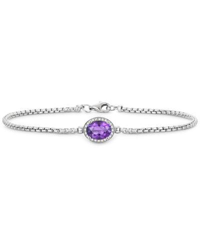 Macy's Amethyst (1-1/10 Ct. T.w.) & Lab-created White Sapphire (1/10 Ct. T.w.) Halo Link Bracelet In Sterli