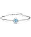 Swarovski Sparking Dance Blue Crystal Clover Bangle Bracelet In Rhodium Plated In Blue/silver