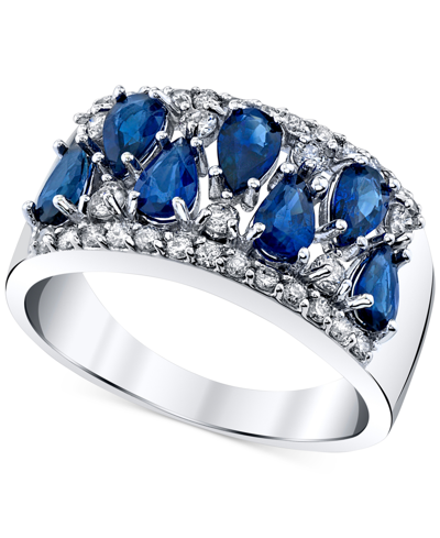 Macy's Sapphire (2-1/10 Ct. T.w.) & Diamond (3/8 Ct. T.w.) Pear Cluster Ring In 14k White Gold