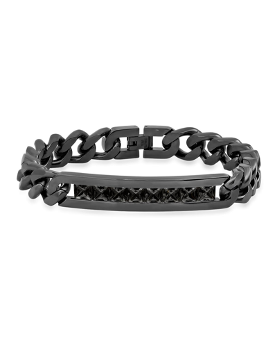 Steeltime Black Ion Plating Thick Cuban Link Chain And Simulated Black Diamonds Id Bracelet