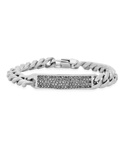 Steeltime Simulated Gray Diamonds Cuban Link Id Bracelet In Metallic