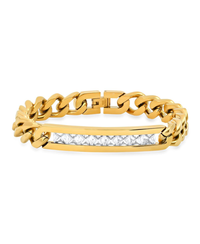 Steeltime Thick Cuban Link Chain And Simulated White Diamonds Id Bracelet In Yellow