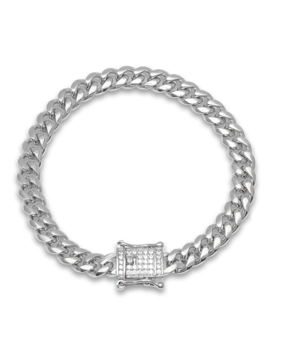 Steeltime Miami Cuban Chain With Simulated Diamond Box Clasp Bracelet In Grey