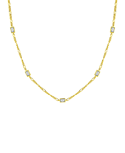 And Now This Cubic Zirconia Rectangle Stone Station Necklace In Gold Plated