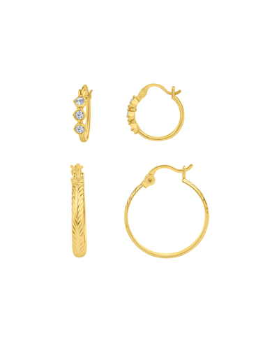 And Now This Duo 3 Stone Crystal Earring Hoop, Set Of 2 In Gold Plated